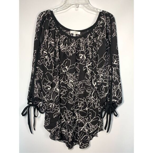 Spense Women's Floral Scoop Neck Cold Shoulder Blouse Black White Size Medium - Picture 1 of 9